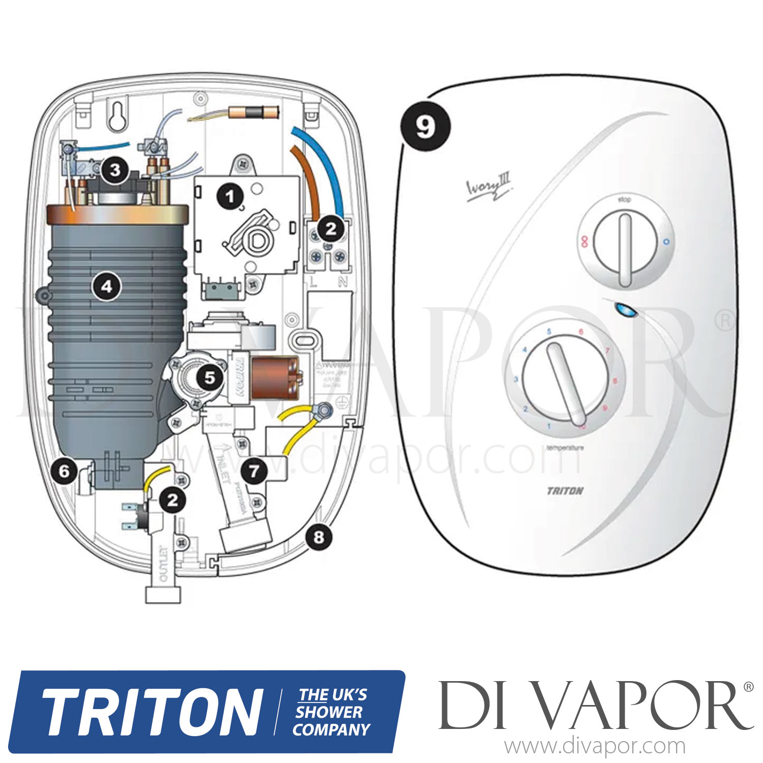 Triton Ivory III Electric Shower Spare Parts TR DV 149